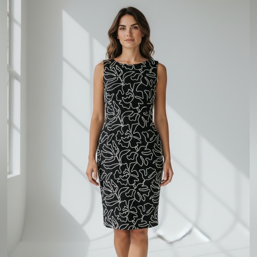 Marie St Claire dress black with white embroidery 8. Sleeveless exc condition